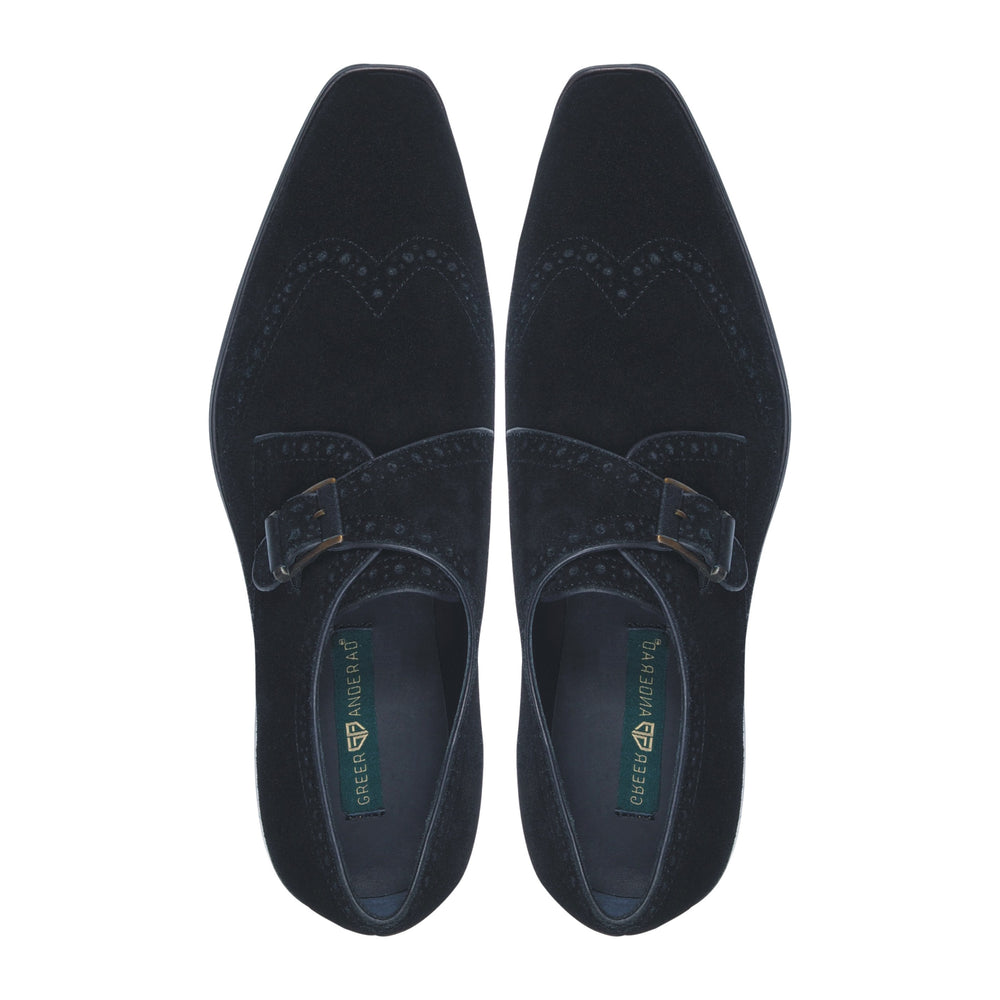 Greer Anderad Men's Leather Single Monk-Strap Suede Shoes Black GA-02-11 - Greer & Anderad