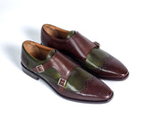 Greer Anderad Men's Leather Double Monk Strap Shoes Brown Green GA-02-39 - Greer & Anderad