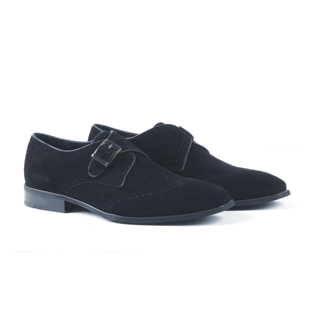 Greer Anderad Men's Leather Single Monk-Strap Suede Shoes Black GA-02-11 - Greer & Anderad