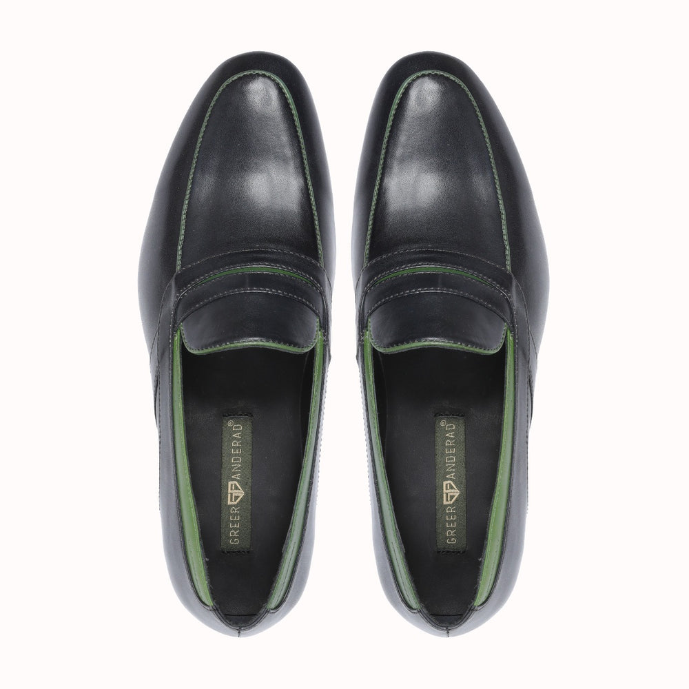 Greer Anderad Men's Leather Loafer Shoes Black Green GA-10-02 - Greer & Anderad