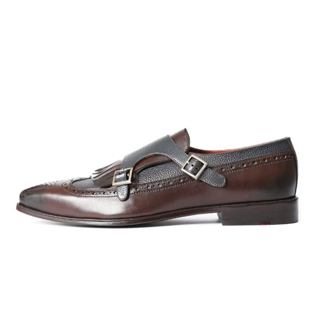 GA-3602 MONKSTRAP CALF LEATHER GREY BROWN BUCKLE SHOES FOR MEN (38-50)
