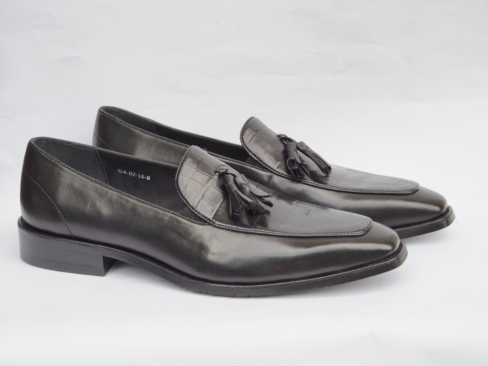 GA-16B02 LOAFER CALF LEATHER BLACK SLIPON SHOES FOR MEN (38-50)