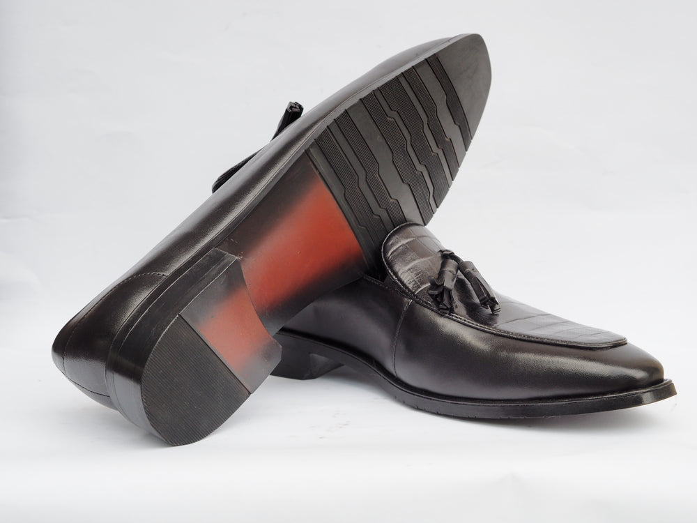 GA-16B02 LOAFER CALF LEATHER BLACK SLIPON SHOES FOR MEN (38-50)