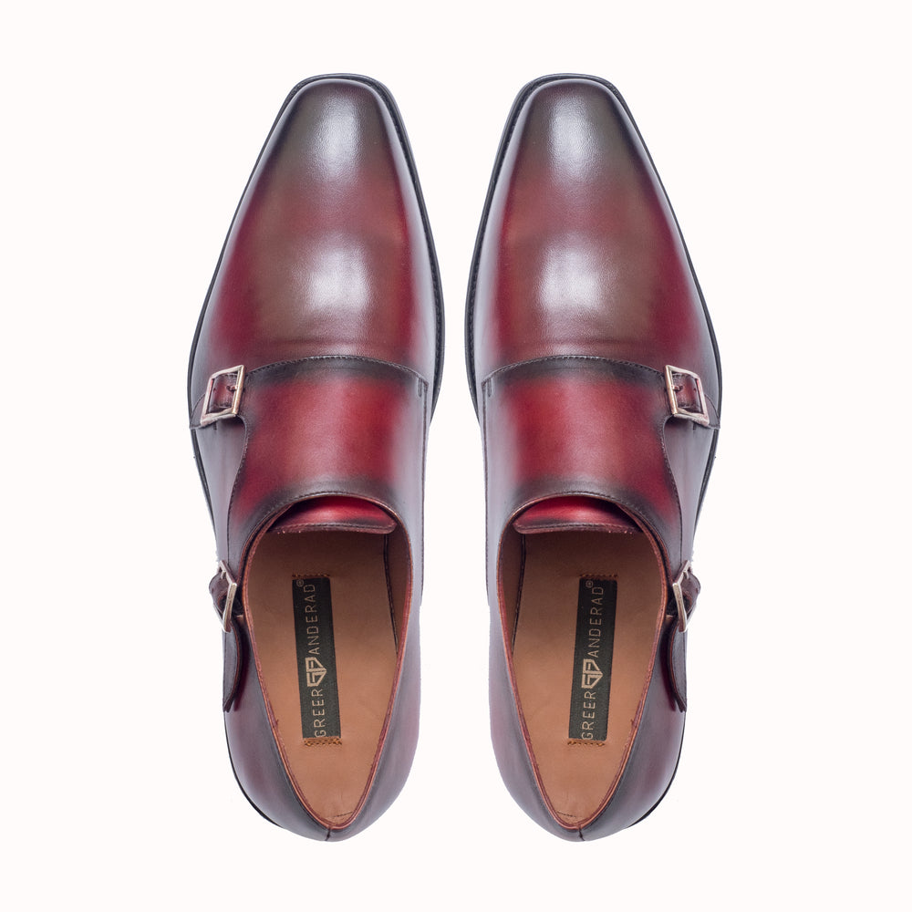 Greer Anderad Men's Leather Double MonkStrap Shoes Burgundy GA-02-35 - Greer & Anderad